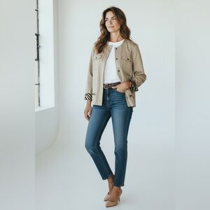 CHICO’S Tess Inner Tiger Sand Beige Cotton Jacket Sz 3 XL NWT Workwear or Casual